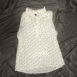 J Crew Polkadot Sheer Tank with Ruffle Collar